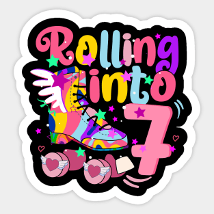 rolling into 7 - 7th birthday girl roller skates theme party Sticker